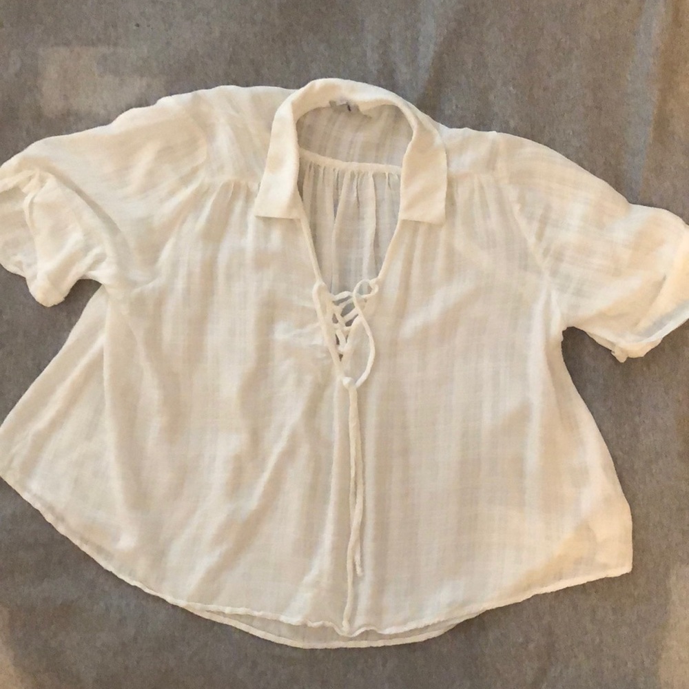 Lace up white babydoll blouse